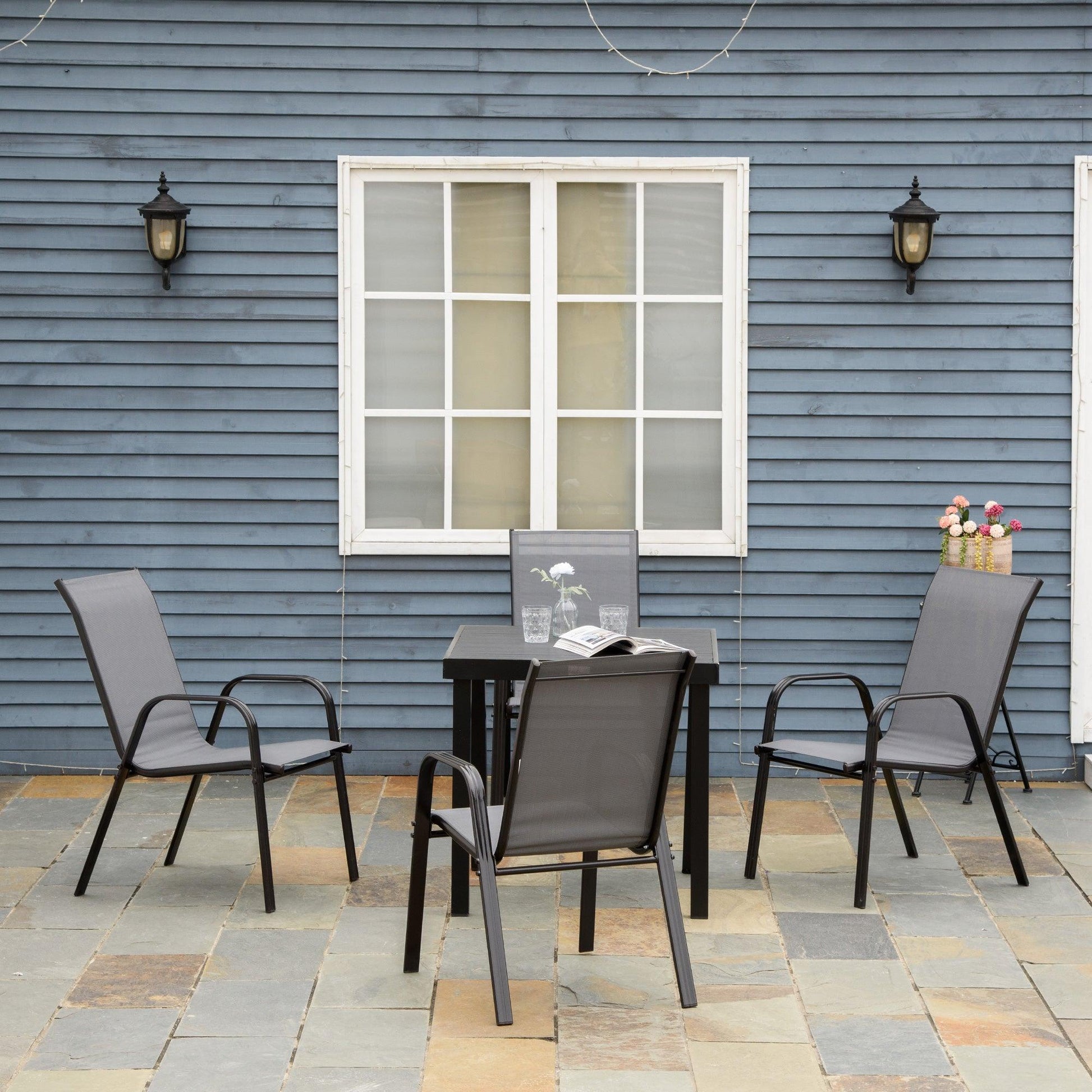 Outsunny 4-Piece Stackable Patio Dining Chairs, Dark Grey - ALL4U RETAILER LTD