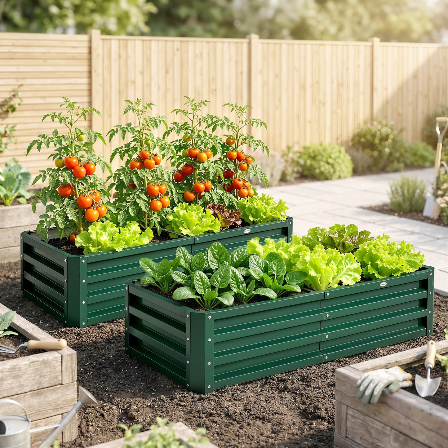Outsunny Set Of 2 Raised Garden Beds Galvanized Outdoor Planters For Herbs And Vegetables For Patio Balcony Green