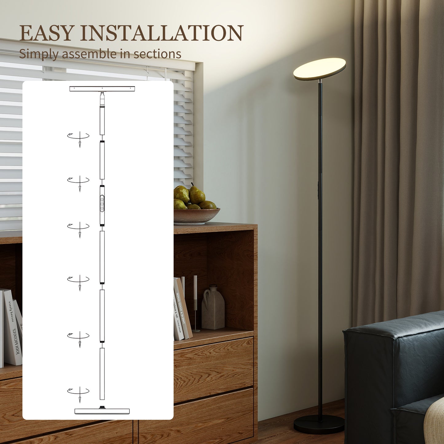 HOMCOM RGB Uplighter Floor Lamp With Remote And Touch Control 350 Degree Rotatable Head 2700K-6000K Black