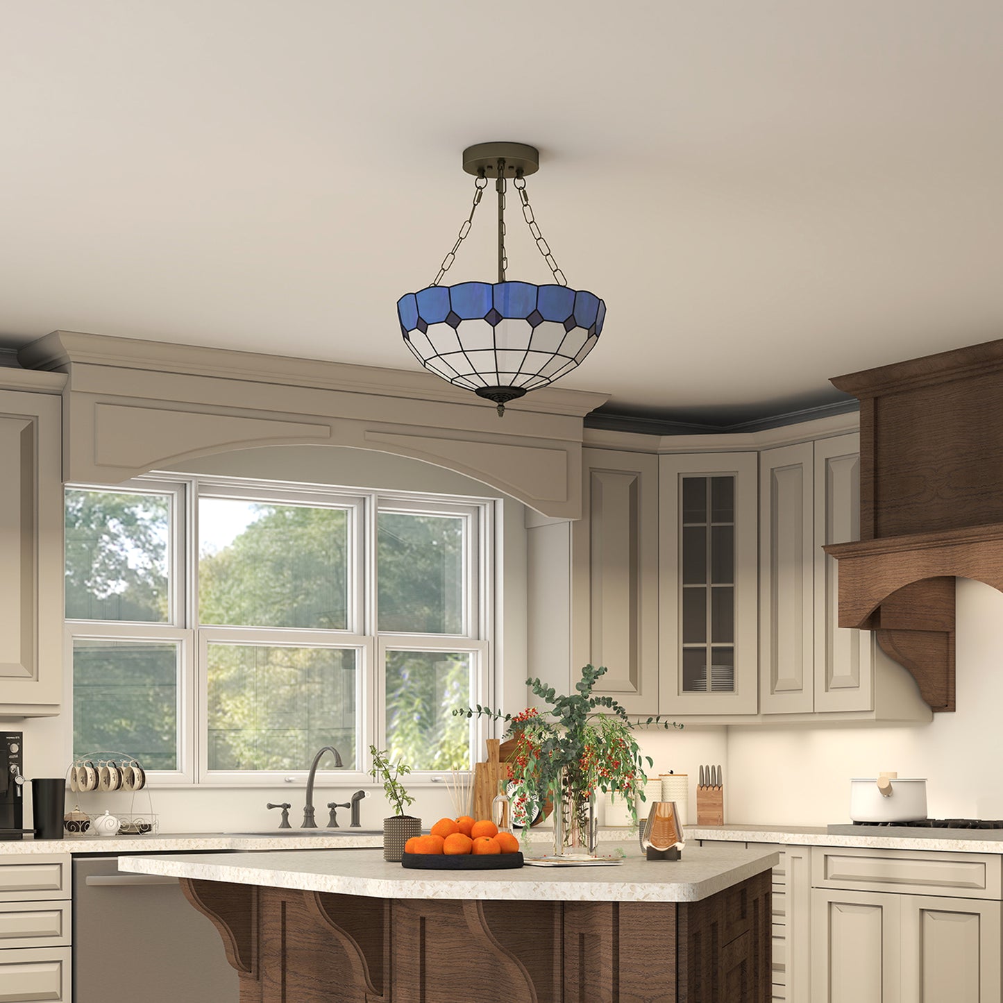 Homcom Tiffany Style Ceiling Light Vintage Chandelier With 3 E27 Sockets Semi Flush Mount For Living Room