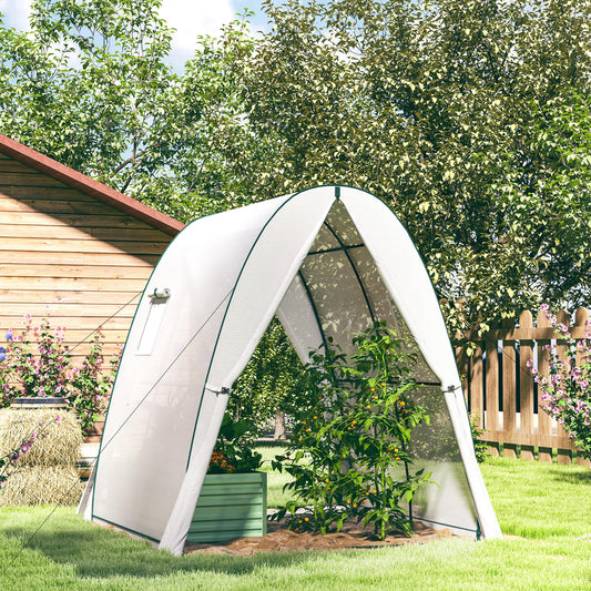 Outsunny Walk In Polytunnel Greenhouse With Sandbags Two Doors Screen Windows Size 1.8x1.8x2 Meters White