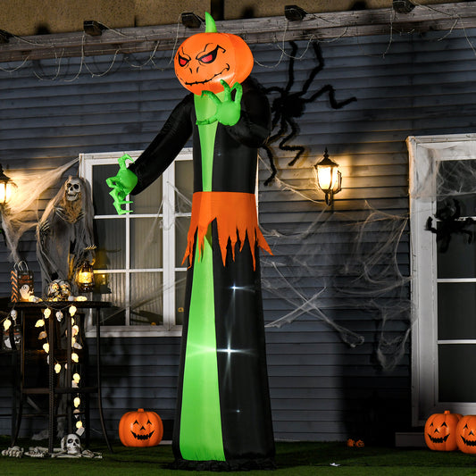 HOMCOM Giant 9FT Illuminated Halloween Inflatable Pumpkin Ghost with LED Lights for Outdoor and Indoor Decor - ALL4U RETAILER LTD