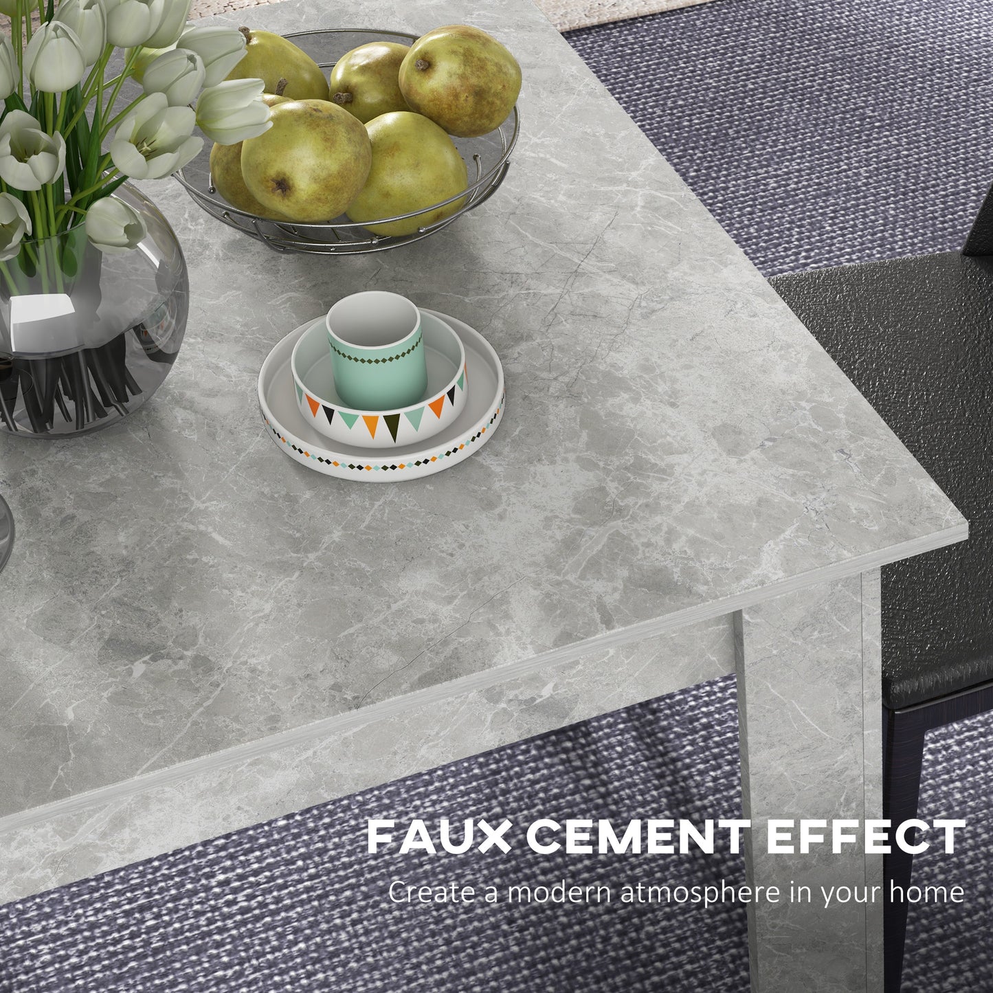 HOMCOM Square Dining Table Cement Grey Modern Dining Table With Faux Cement Effect And Space Saving Non Slip Foot Pads