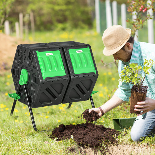 Outsunny 130L Dual Chamber Rotating Compost Bin with Ventilation Openings and Sturdy Steel Legs - ALL4U RETAILER LTD