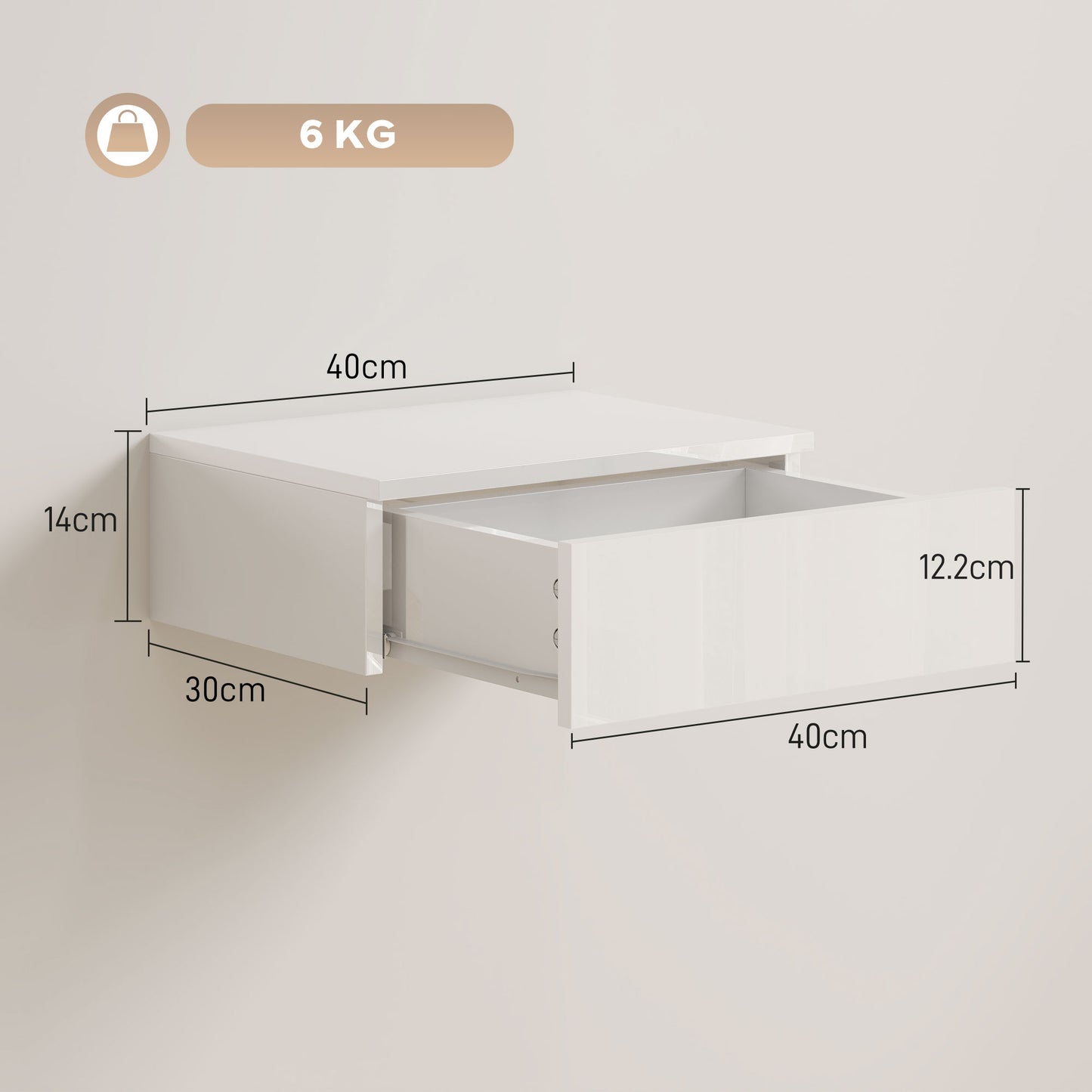 HOMCOM Floating Bedside Tables Set Of 2 Wall Mounted Nightstands With High Gloss White Finish And Storage Drawer