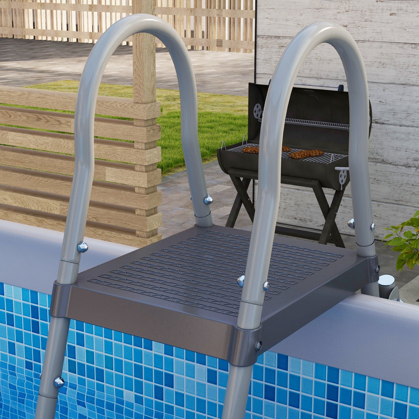 Outsunny Large Grey Steel Frame Above Ground Swimming Pool Set with Ladder and Filter Pump - ALL4U RETAILER LTD