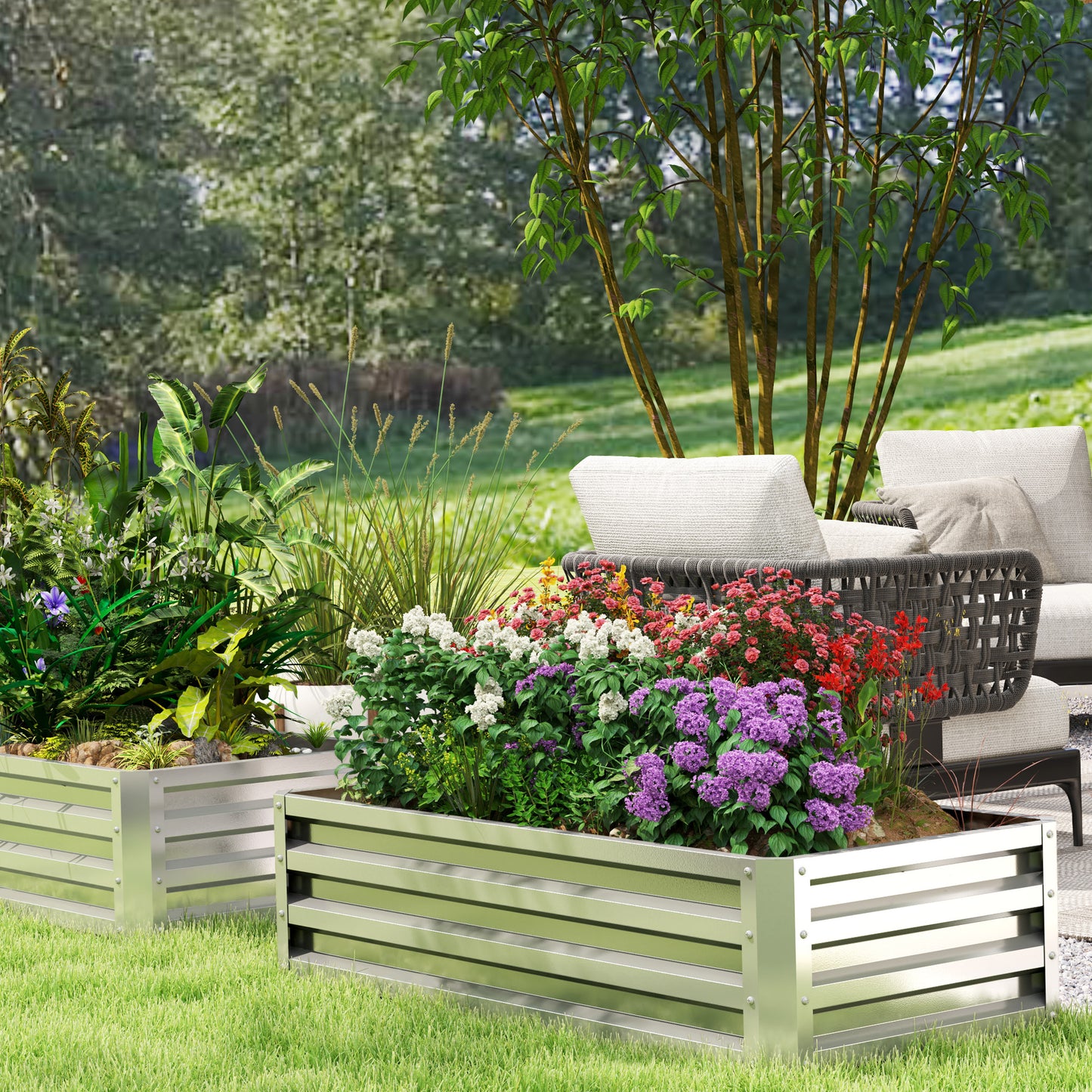 Outsunny Raised Beds for Garden Galvanized Outdoor Planters for Herbs and Vegetables Patio Balcony Backyard Silver
