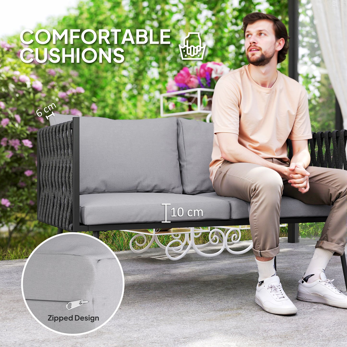 Outsunny 4 Piece Garden Furniture Set With Cushions And Faux Marble Tabletop Light Grey