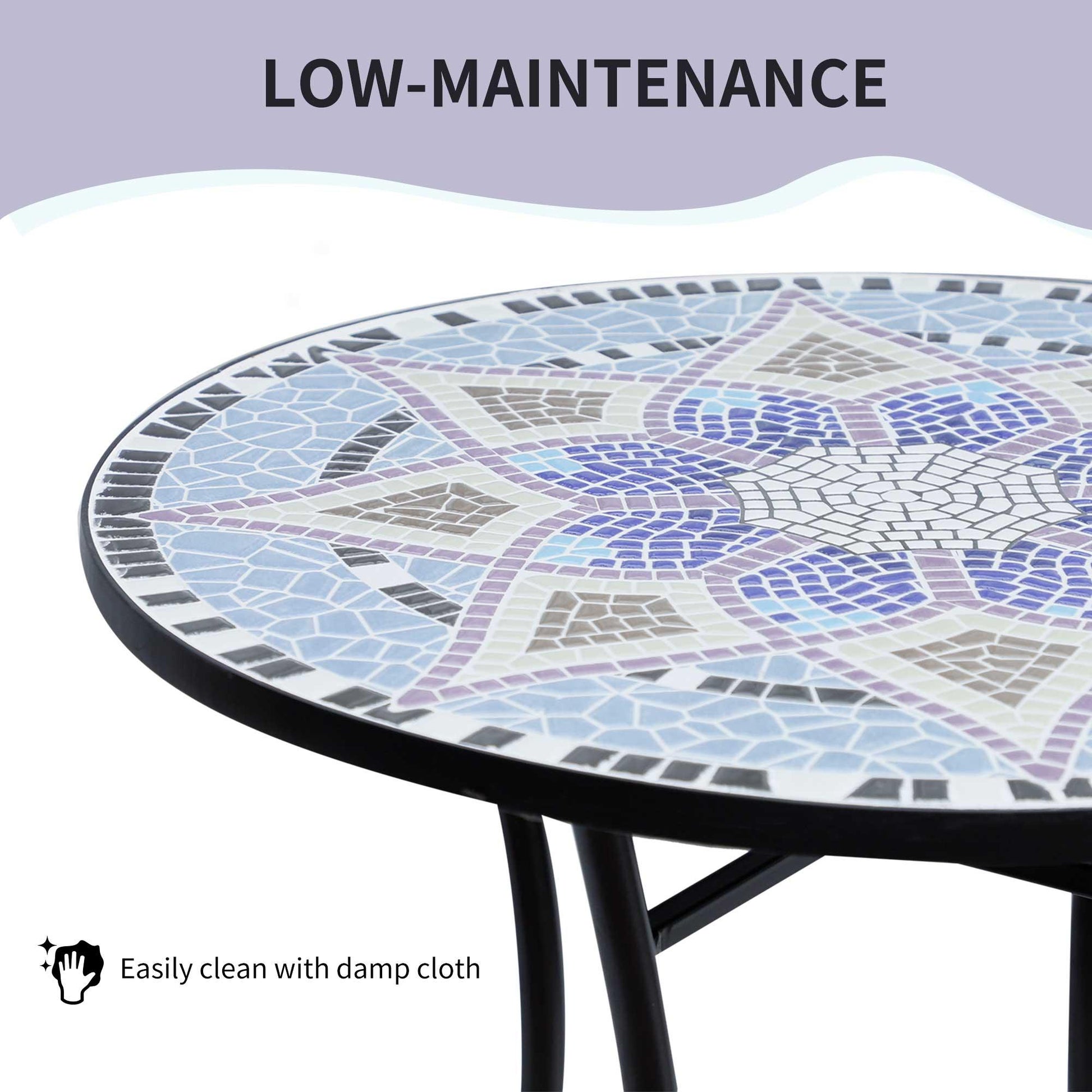 Outsunny Outdoor Mosaic Round Garden Table, Patio Bistro Coffee Side Table with 60cm Ceramic Top for Garden, Blue and White - ALL4U RETAILER LTD