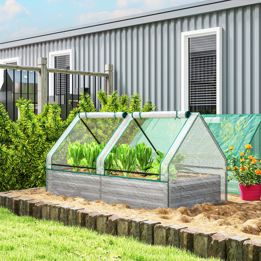 Outsunny Metal Planter Box With Cover Raised Garden Bed And Greenhouse For Herbs And Vegetables White And Dark Grey