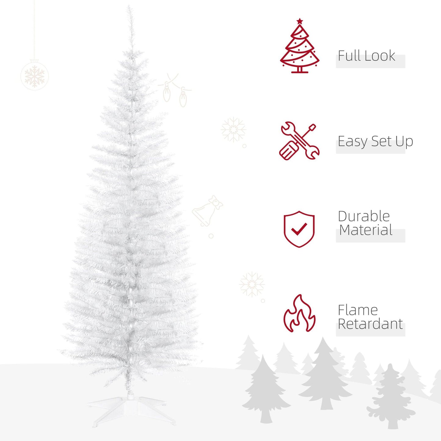 HOMCOM 5ft Slim Pine Christmas Tree with Stand - White Holiday Décor - ALL4U RETAILER LTD