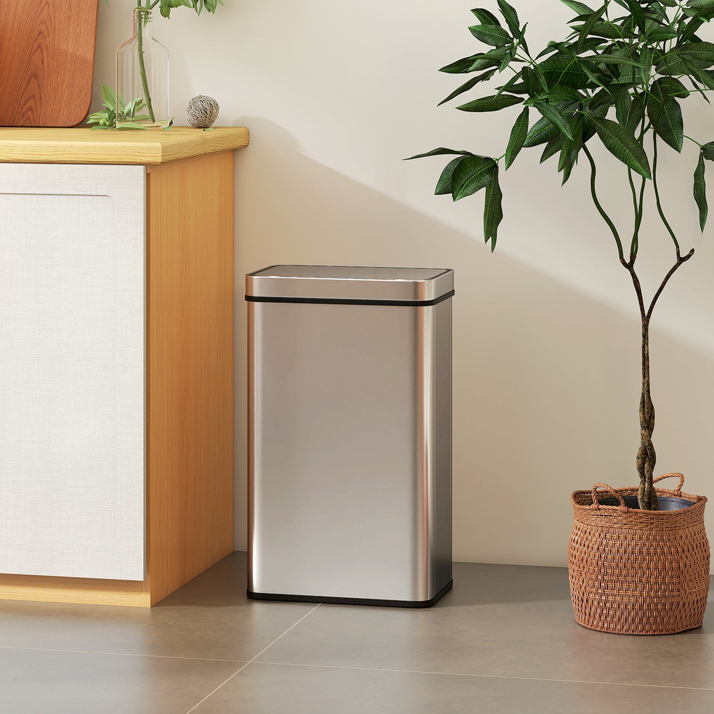 HOMCOM 60 L Sensor Bin With Soft Close Lid Fingerprint Proof Stainless Steel Silver Tone Touchless Trash Can