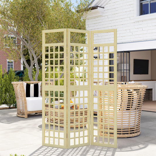 Outsunny 3 Panel Garden Privacy Screen Foldable Wooden Outdoor Divider Trellis 120 x 170 cm Natural Finish
