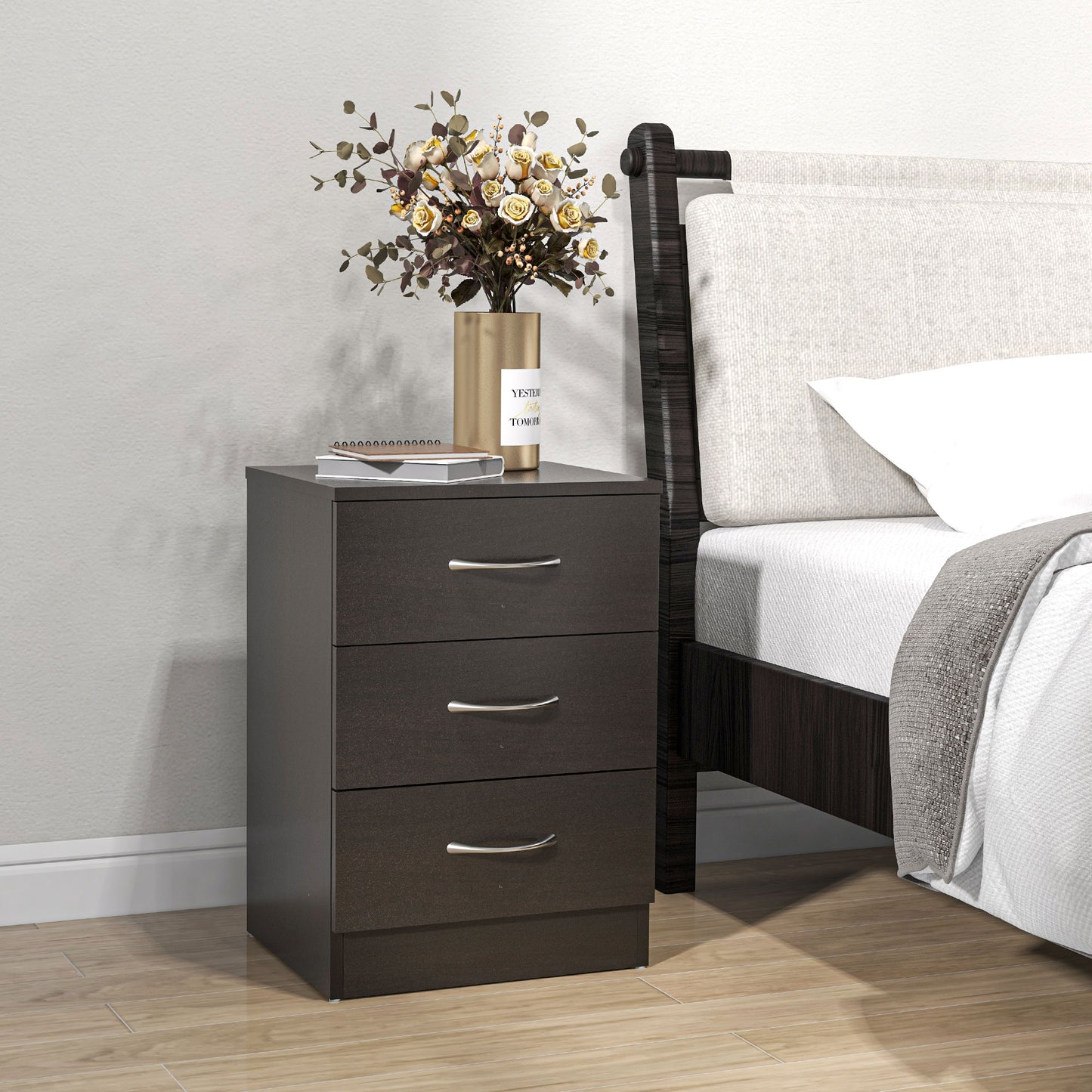 HOMCOM Bedside Cabinet With Drawer And Shelf White Nightstand Side Table With Metal Rail Set Of 2