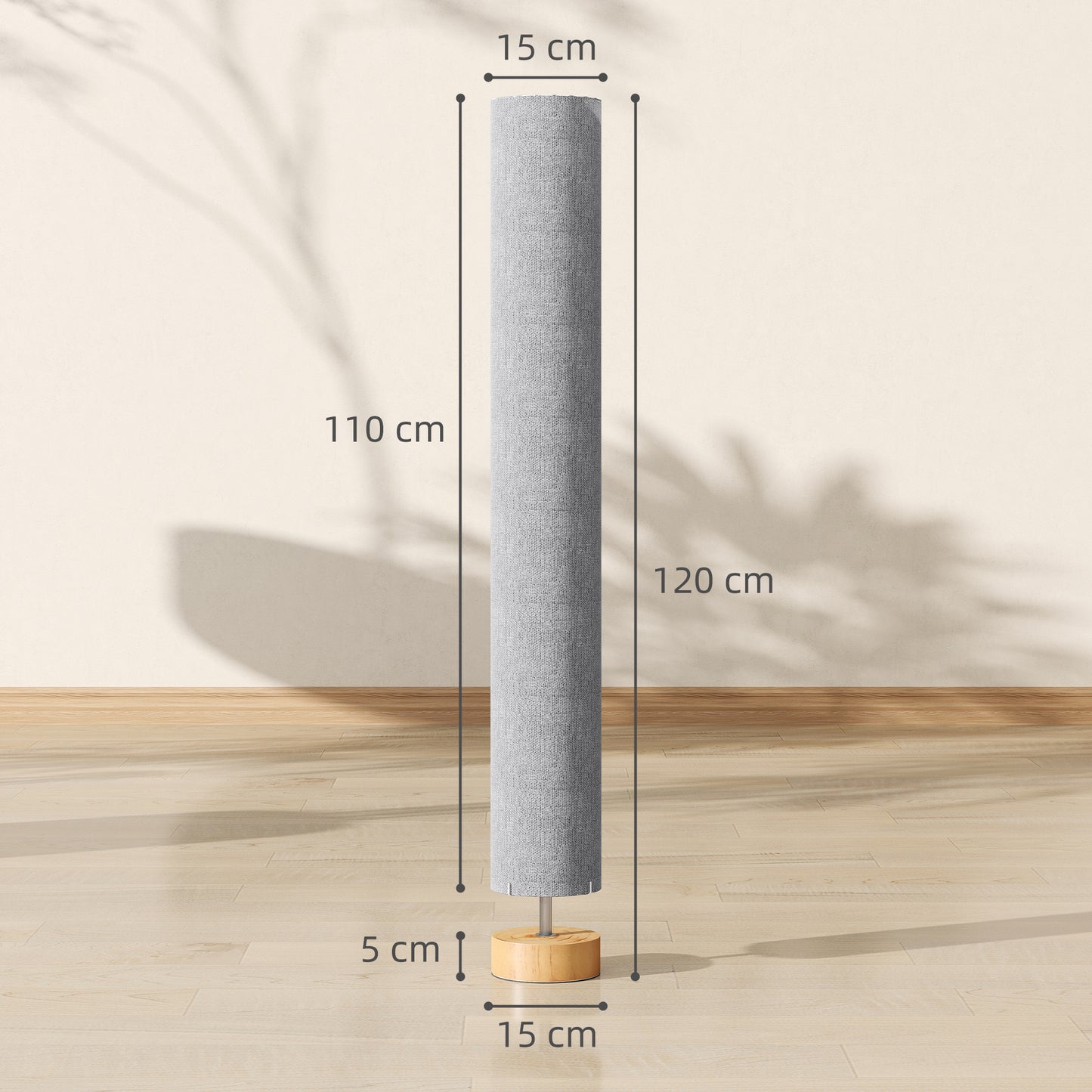 HOMCOM LED Floor Lamp 120cm Modern Standing Lamp With 3000K 4500K 6500K Colour Temperatures Linen Shade Wooden Base Grey
