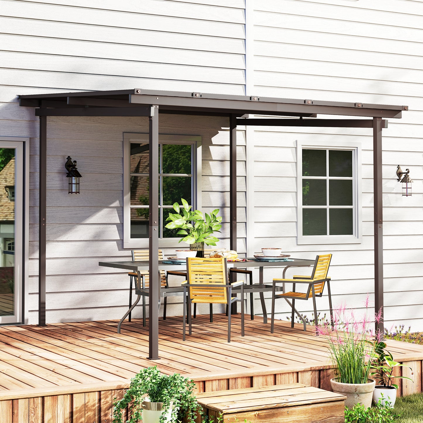 Outsunny 3x3m Garden Pergola With Waterproof Metal Roof Gazebo Wind Resistant Outdoor Sun Shade Easy Assembly