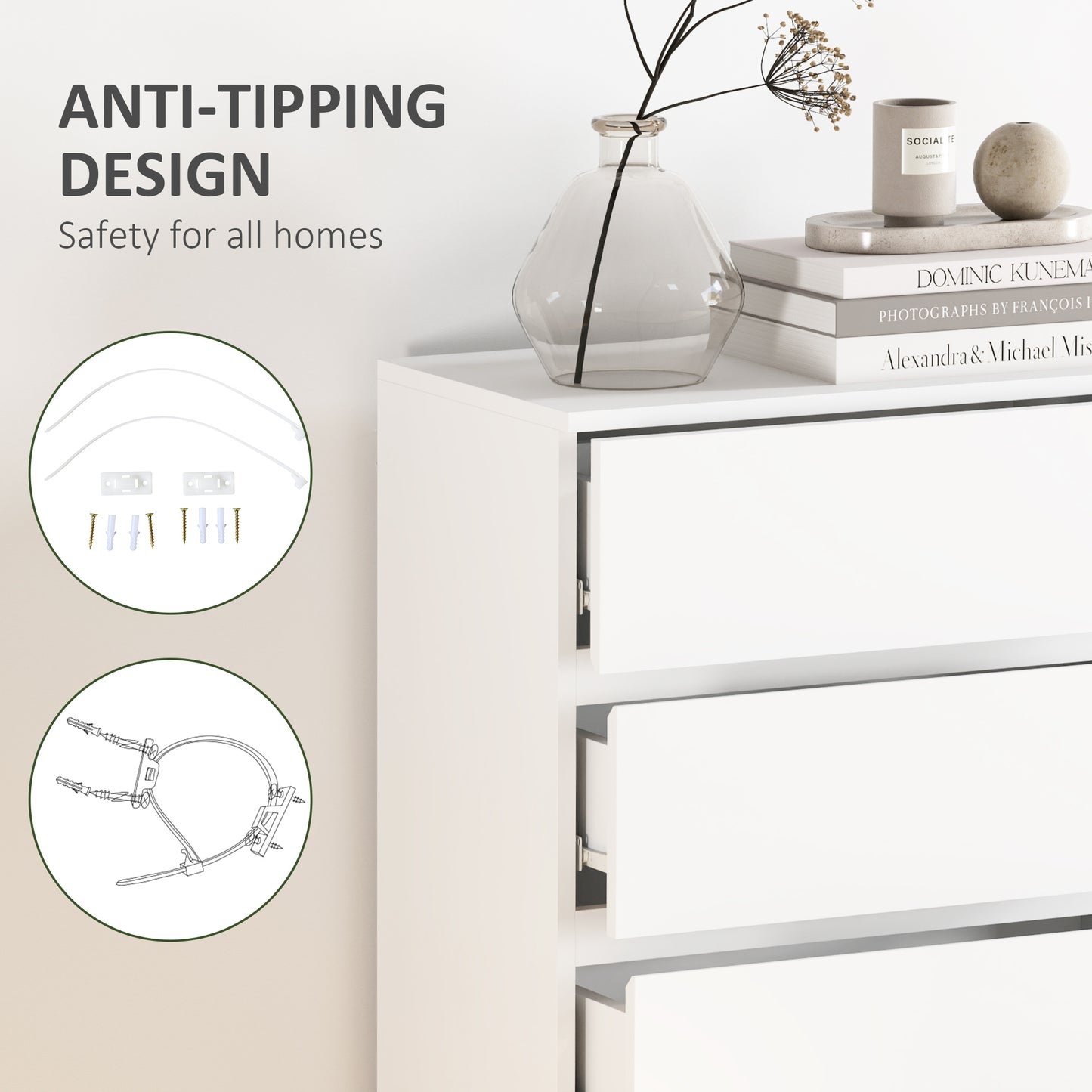 HOMCOM 5 Drawer Chest of Drawers Modern Dresser Storage Cabinet for Bedroom Organization