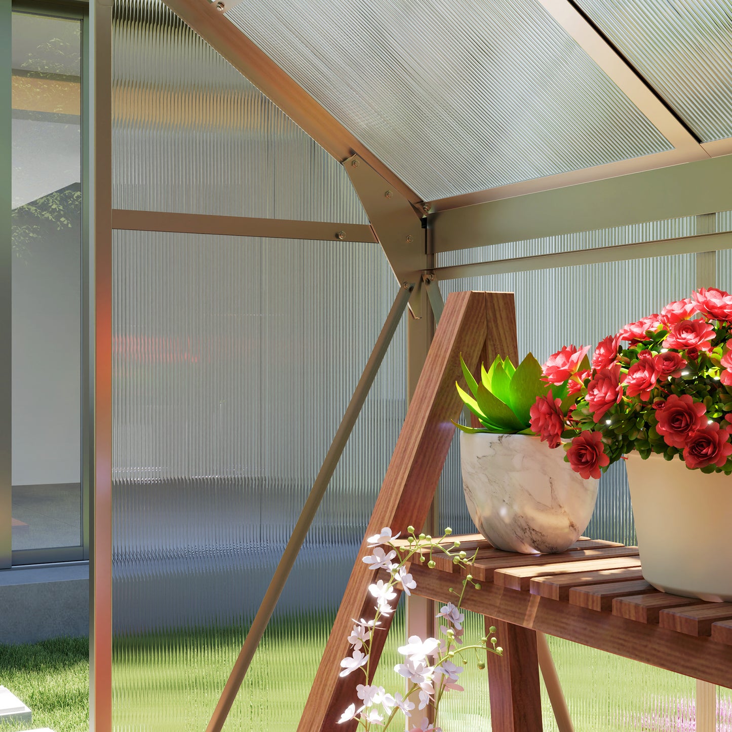 Outsunny Large Polycarbonate Greenhouse Walk In With Slide Door And Window Aluminium Frame 6x4ft Silver Tone