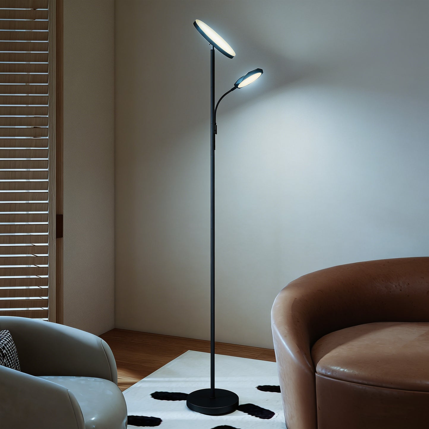 HOMCOM LED Floor Lamp Stepless Dimmable Uplighter With Reading Light 2700K To 6500K Color Temperature And Remote Control