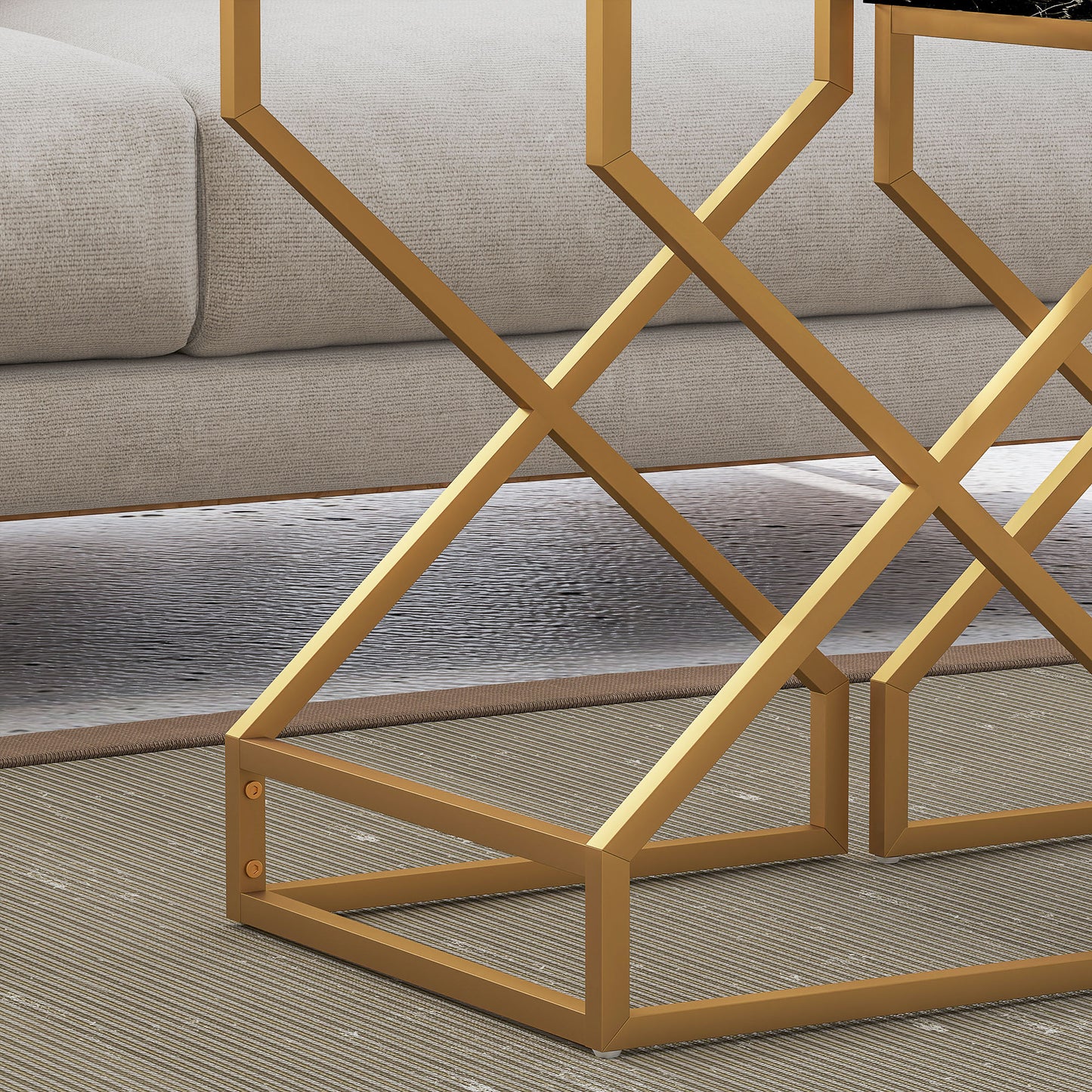 HOMCOM Marble Effect Nesting Tables Set Of Two With Gold Steel Legs For Space Saving