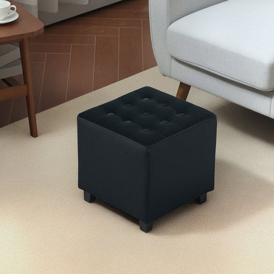 HOMCOM Velvet Feel Square Ottoman Grey Footstool Pouffe 35cm Square Compact Soft Velvet Finish