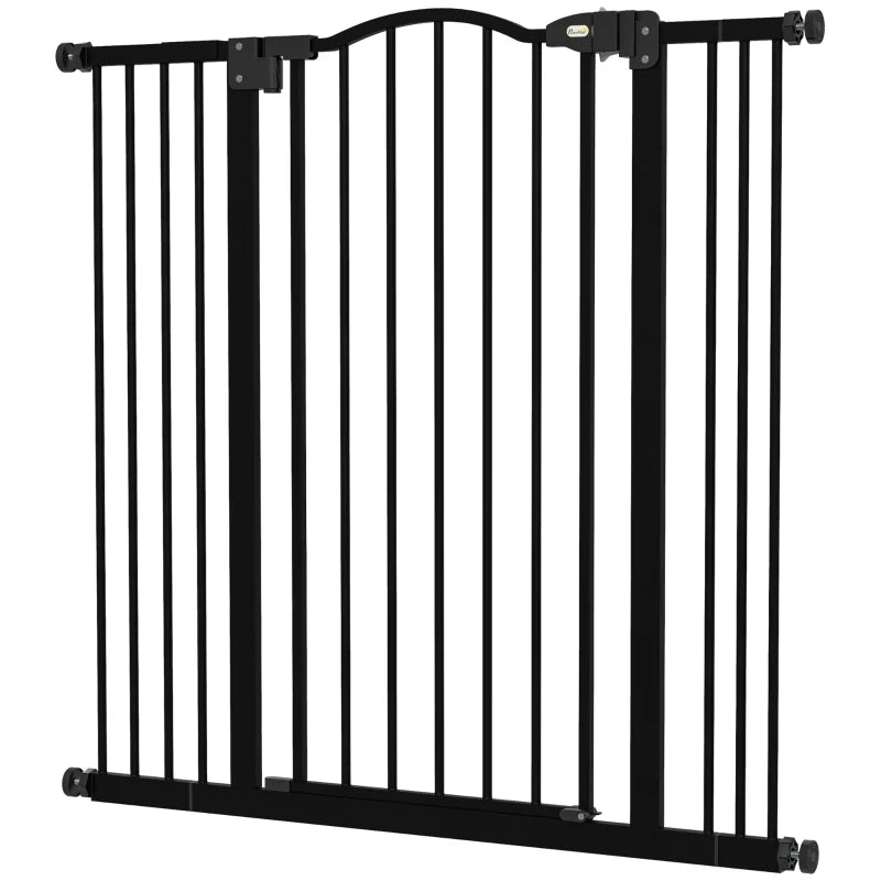 PawHut 74-100cm Adjustable Metal Pet Gate Safety Barrier with Auto-Close Door - Black - ALL4U RETAILER LTD