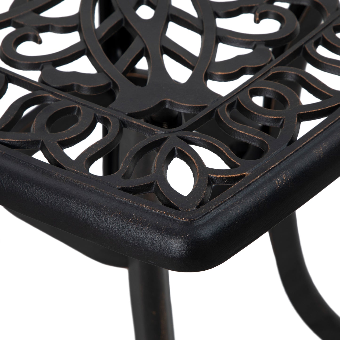Outsunny Cast Aluminium Bistro Table Outdoor Square Side Table With Umbrella Hole Garden Table For Balcony Bronze Tone