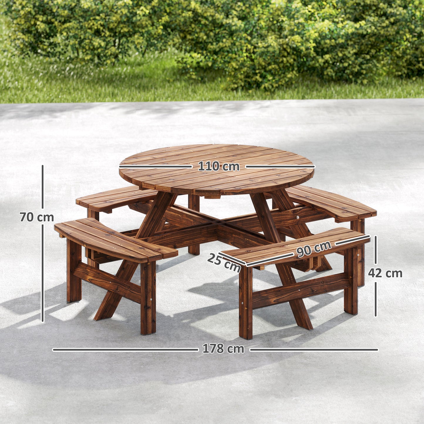 Outsunny Wooden Garden Dining Set 8 Seater Patio Furniture Round Picnic Table With Parasol Hole Tan
