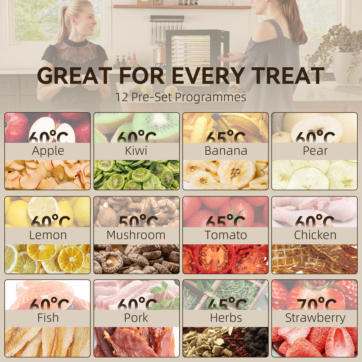 HOMCOM 12-Tray Food Dehydrator Black With Stainless Steel Trays 40 To 70 C Temperature Range