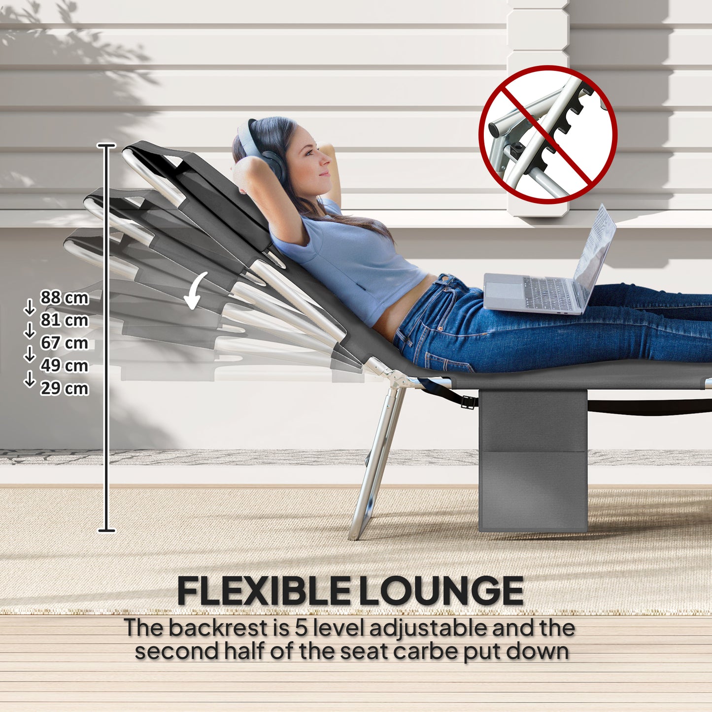 Outsunny Foldable Sun Lounger Set Of 2 Beach Chaise Lounge With Reading Hole 5 Position Backrest Side Pocket Pillow