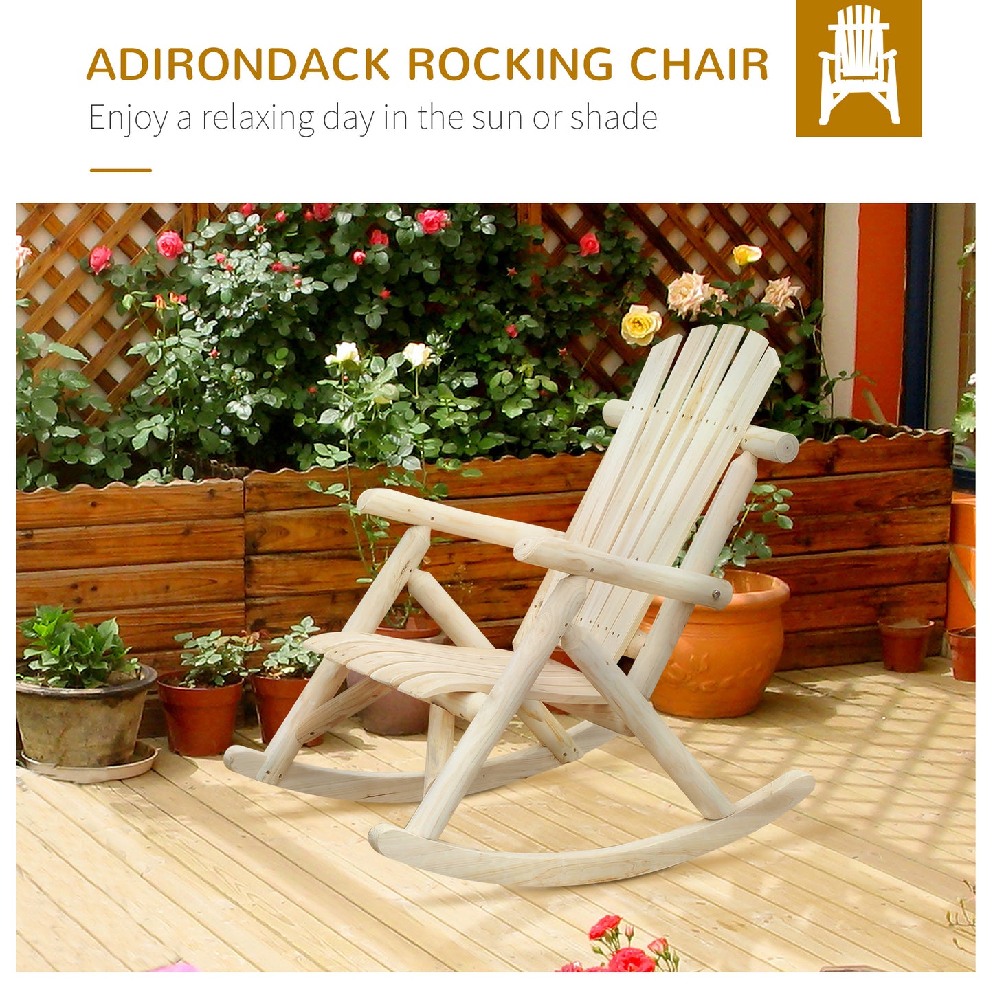 Outsunny 2 Piece Wooden Adirondack Rocking Chair Set For Porch And Garden Ergonomic Comfort Burlywood Finish