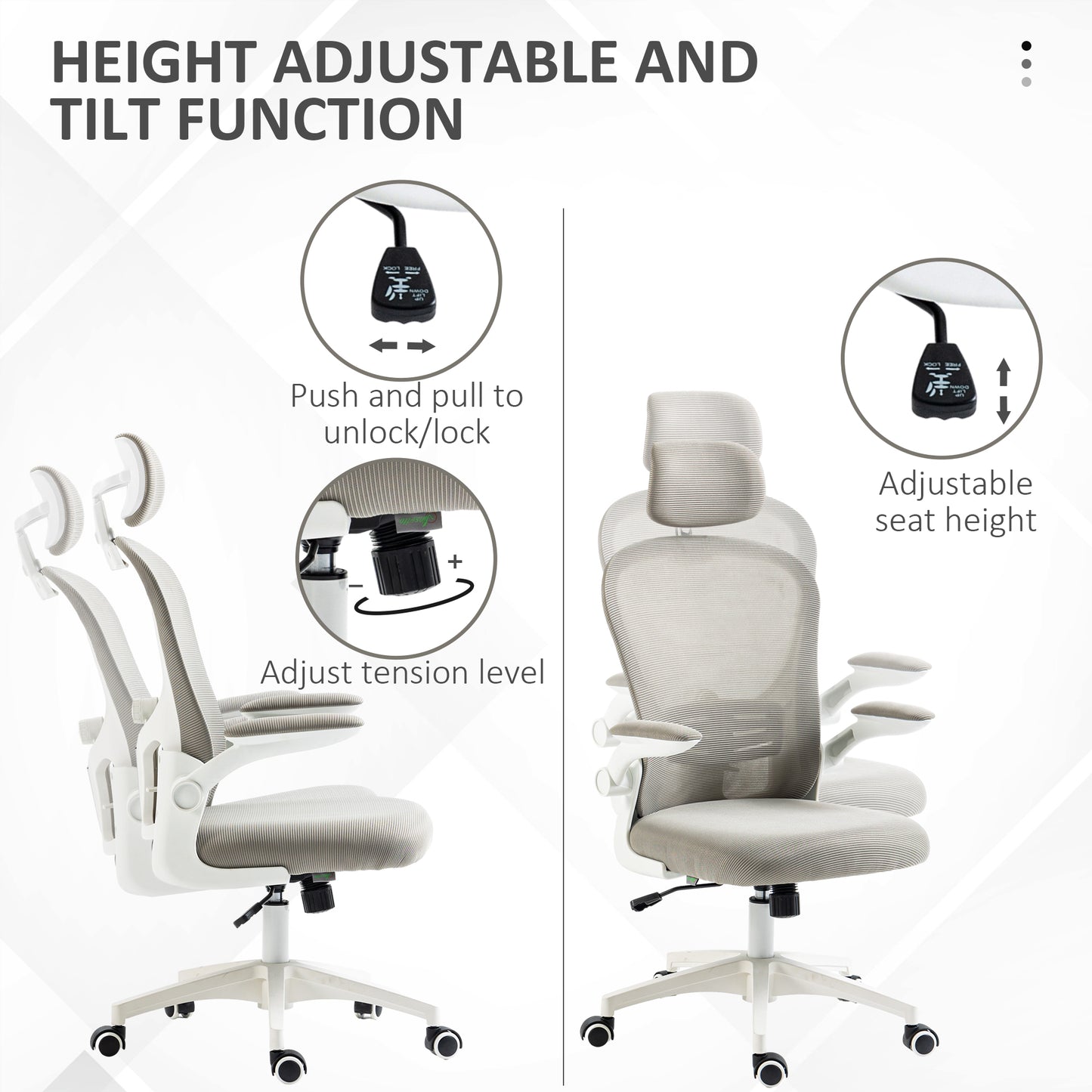 Vinsetto Ergonomic Mesh Office Chair with Adjustable Lumbar Support and Headrest - Grey - ALL4U RETAILER LTD