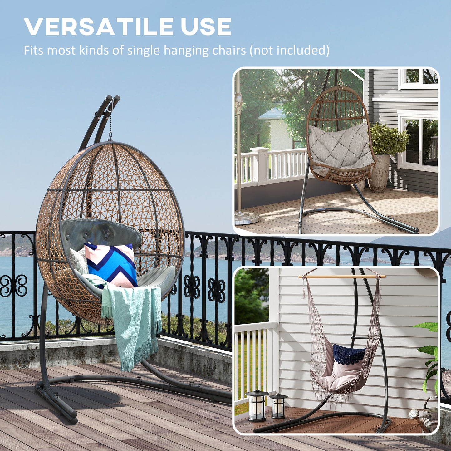 Outsunny Hammock Chair Stand Heavy Duty Metal Frame With Extra Large Base For Indoor Outdoor Use 150 Kg Capacity Black