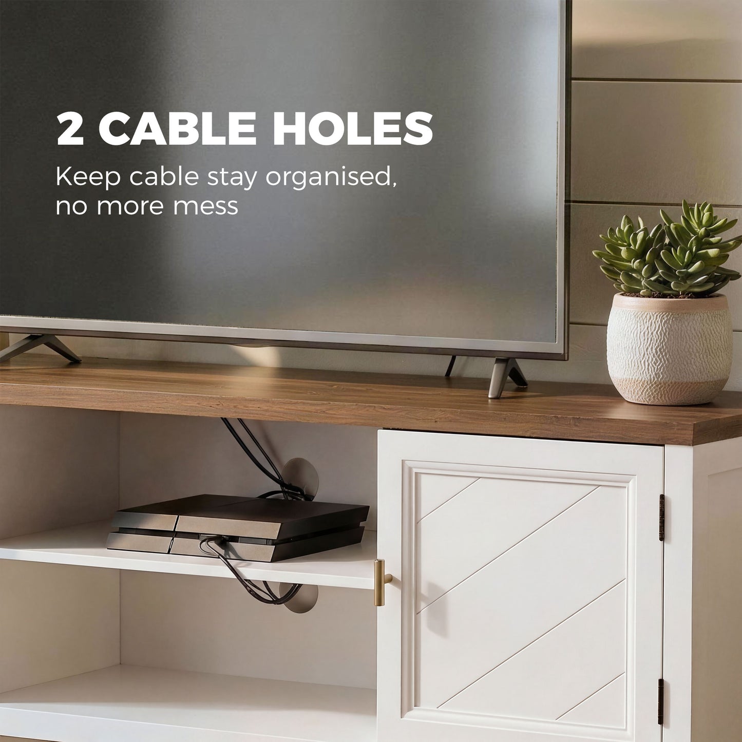 HOMCOM TV Stand For 42 Inch TVs Farmhouse Entertainment Centre With Two Cabinets And Open Shelves Thick Top