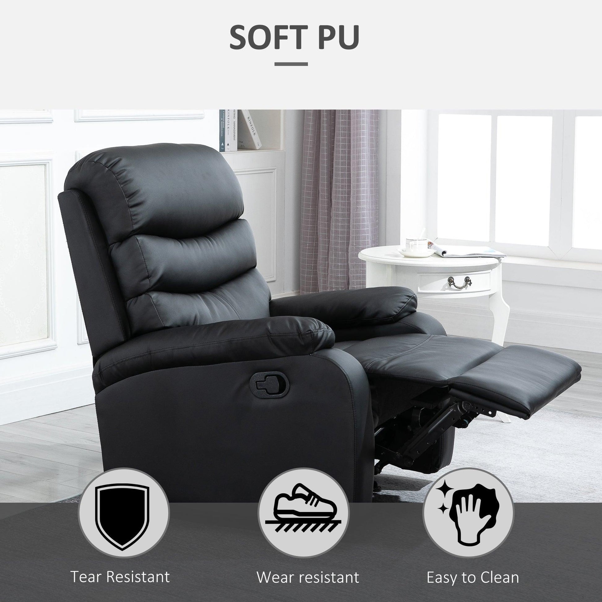 HOMCOM Manual Recliner Chair Armchair for Living Room with Footrest Black - ALL4U RETAILER LTD