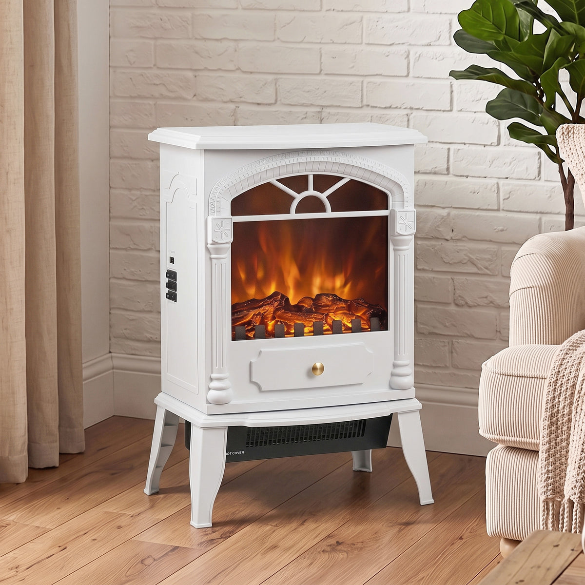 Homcom Freestanding Electric Fireplace With 3D Flame And Thermostat Heater
