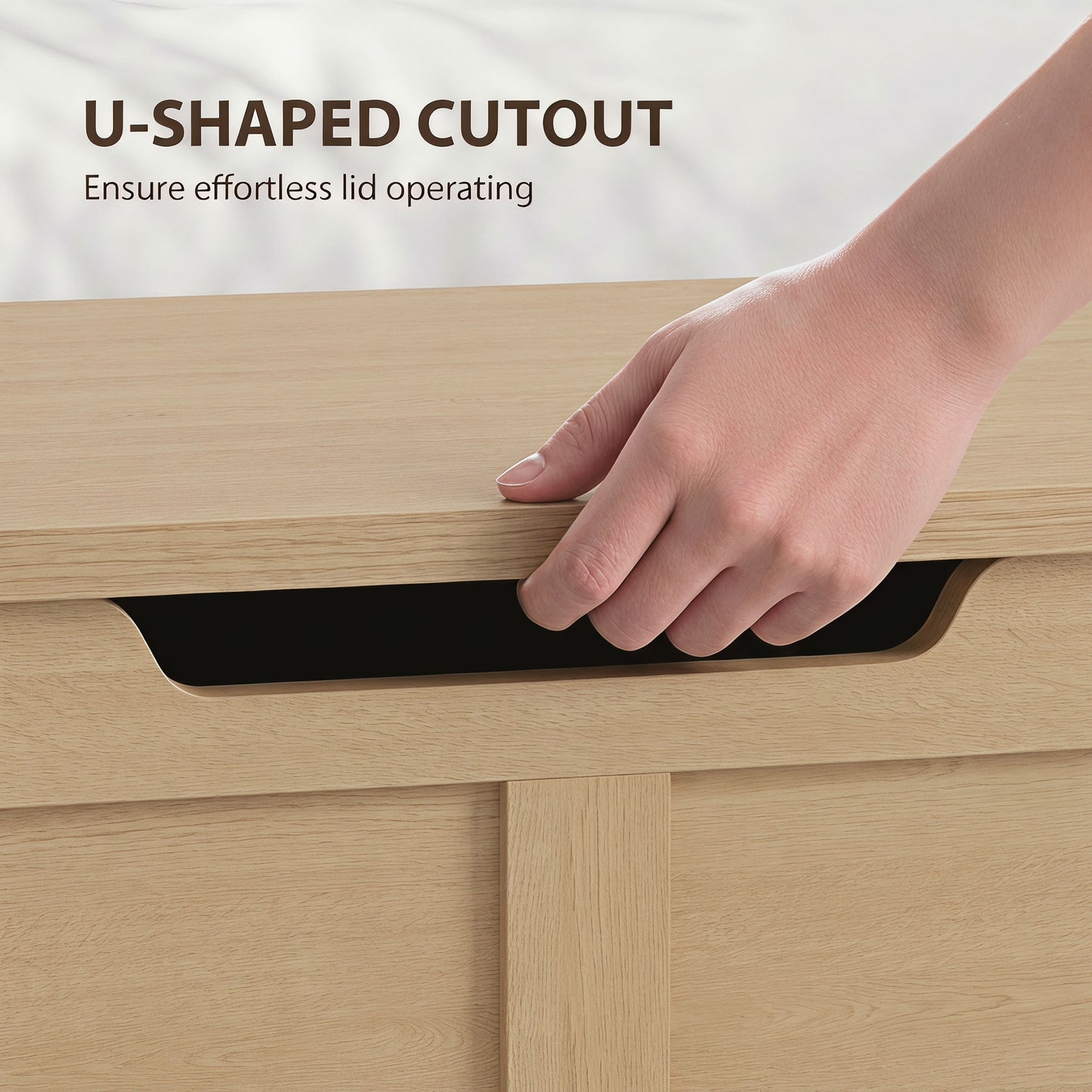 HOMCOM 127L Storage Box With Safety Hinges And Flat Lid Nature Wood Finish Ideal For Blanket Storage And Seating