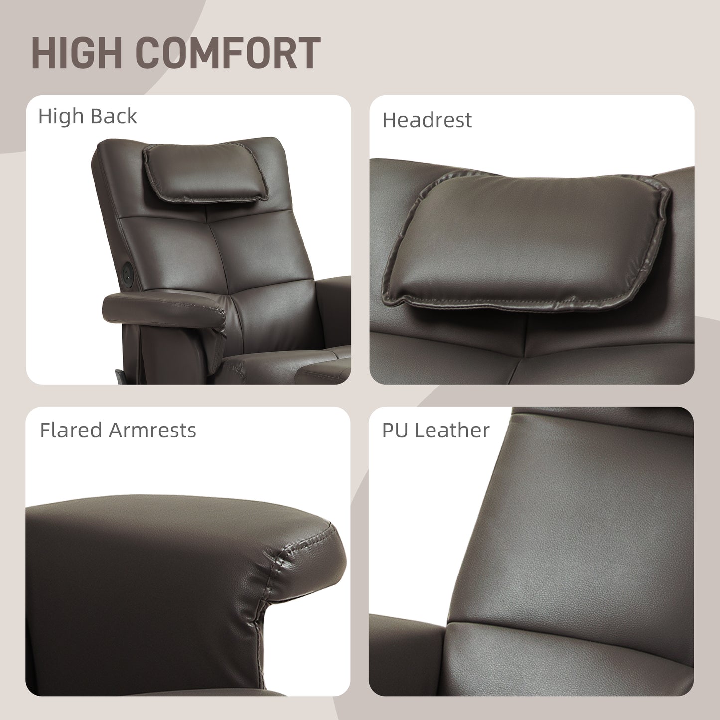 HOMCOM Faux Leather Massage Recliner Chair With Storage Ottoman Brown Adjustable Backrest And Six Massage Points