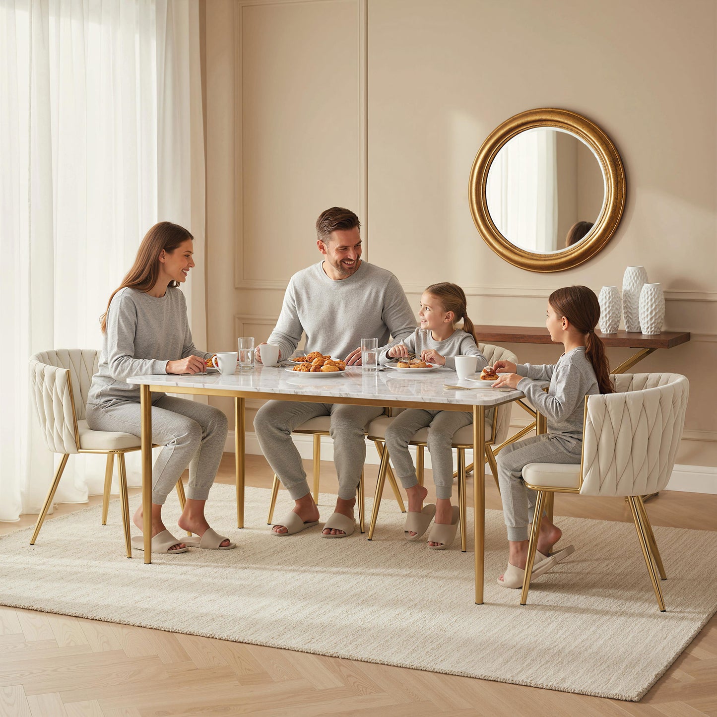 HOMCOM Velvet Feel Dining Chairs Set Of 2 With Knot Back And Gold Metal Legs Modern Upholstered Armchairs Cream