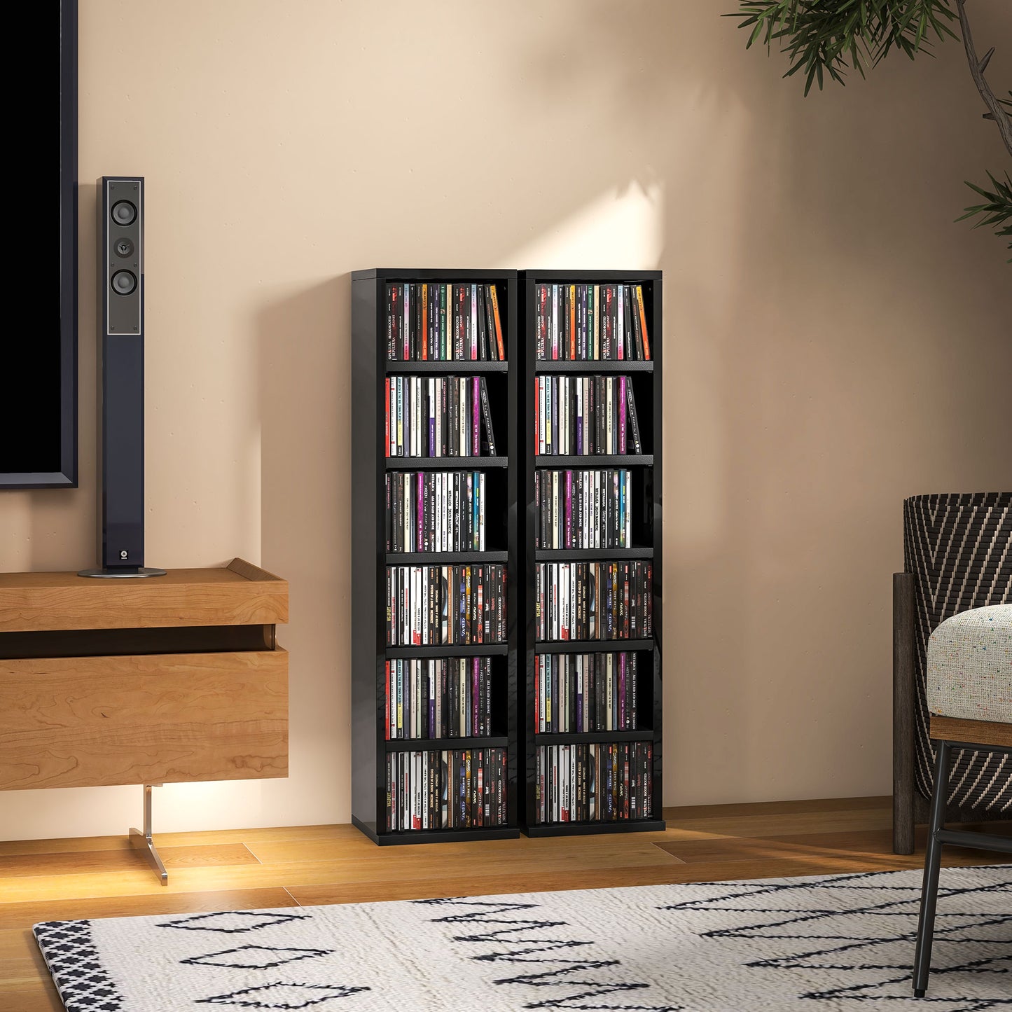 HOMCOM Duo High Gloss Black CD Storage Units - Holds 204 CDs Total - ALL4U RETAILER LTD