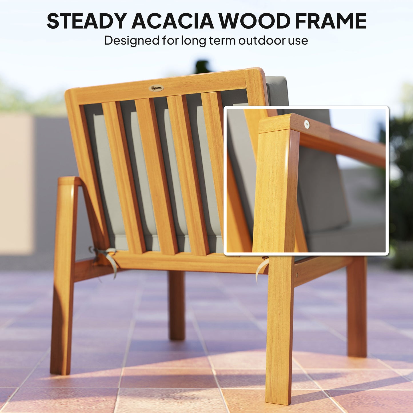 Outsunny 4 Piece Wooden Garden Furniture Set With Cushions Acacia Wood Patio Table And Loveseat Armchairs