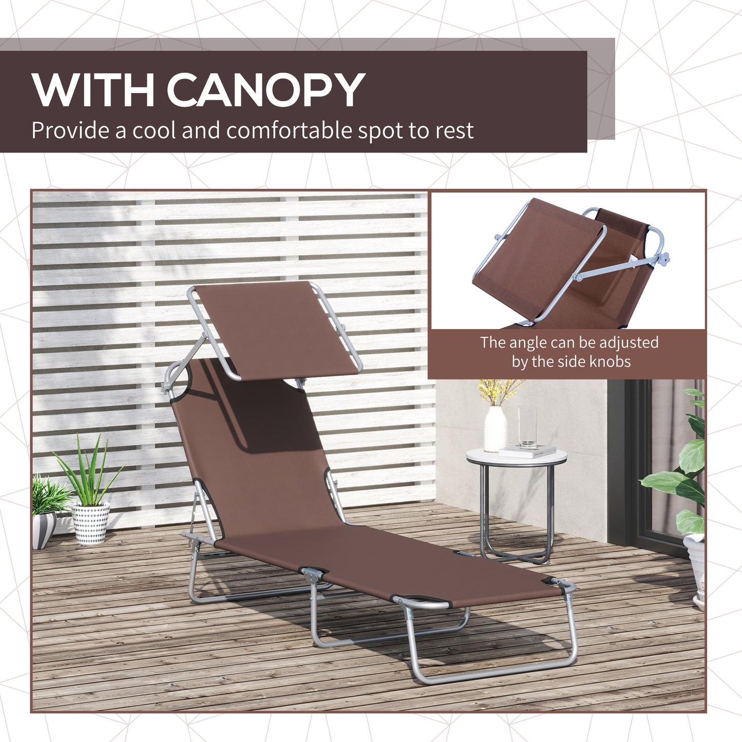 Outsunny Adjustable Outdoor Lounge Chairs with Canopy: Portable Recliners for Patio and Beach, Set of Two in Umber - ALL4U RETAILER LTD