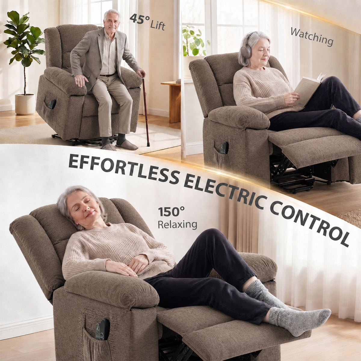 Homcom Oversized Wide Power Lift Recliner Chair With Massage And Heat Brown