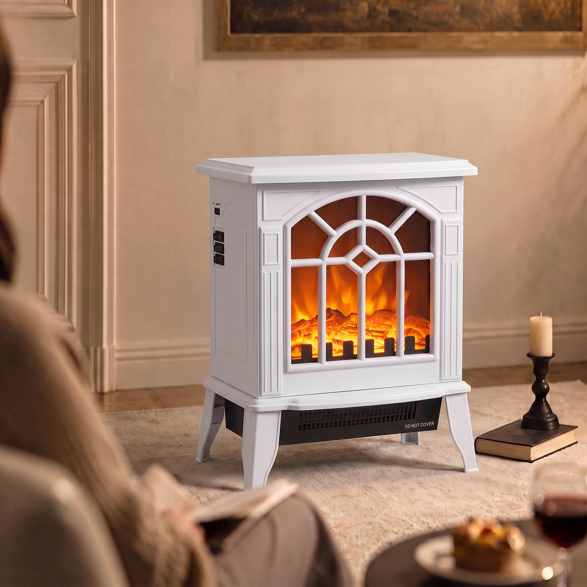 HOMCOM Freestanding Electric Fireplace With Led Flame And Safe Heating