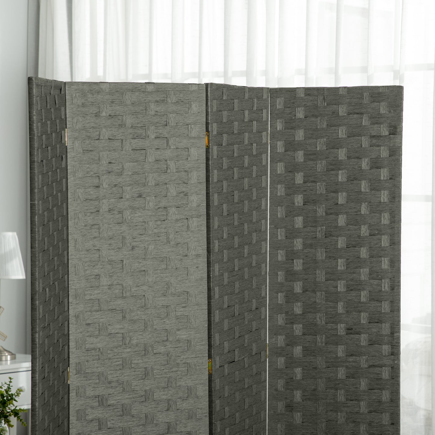 HOMCOM Freestanding 4-Panel Wicker Room Divider Screen - Stylish Privacy Partition for Home and Office Use - ALL4U RETAILER LTD