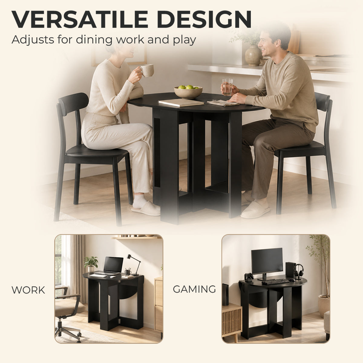 Homcom Folding Drop Leaf Dining Table For Small Spaces Kitchen Or Office Black