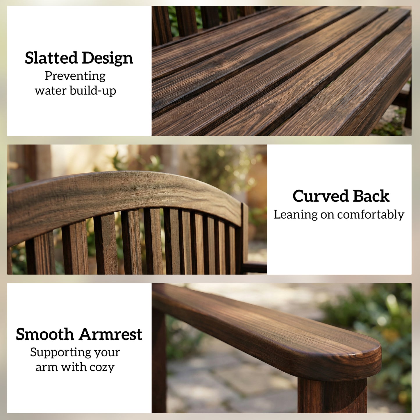 Outsunny Two Seater Wooden Garden Bench With Armrests For Outdoor Patio Park Balcony Carbonised Finish