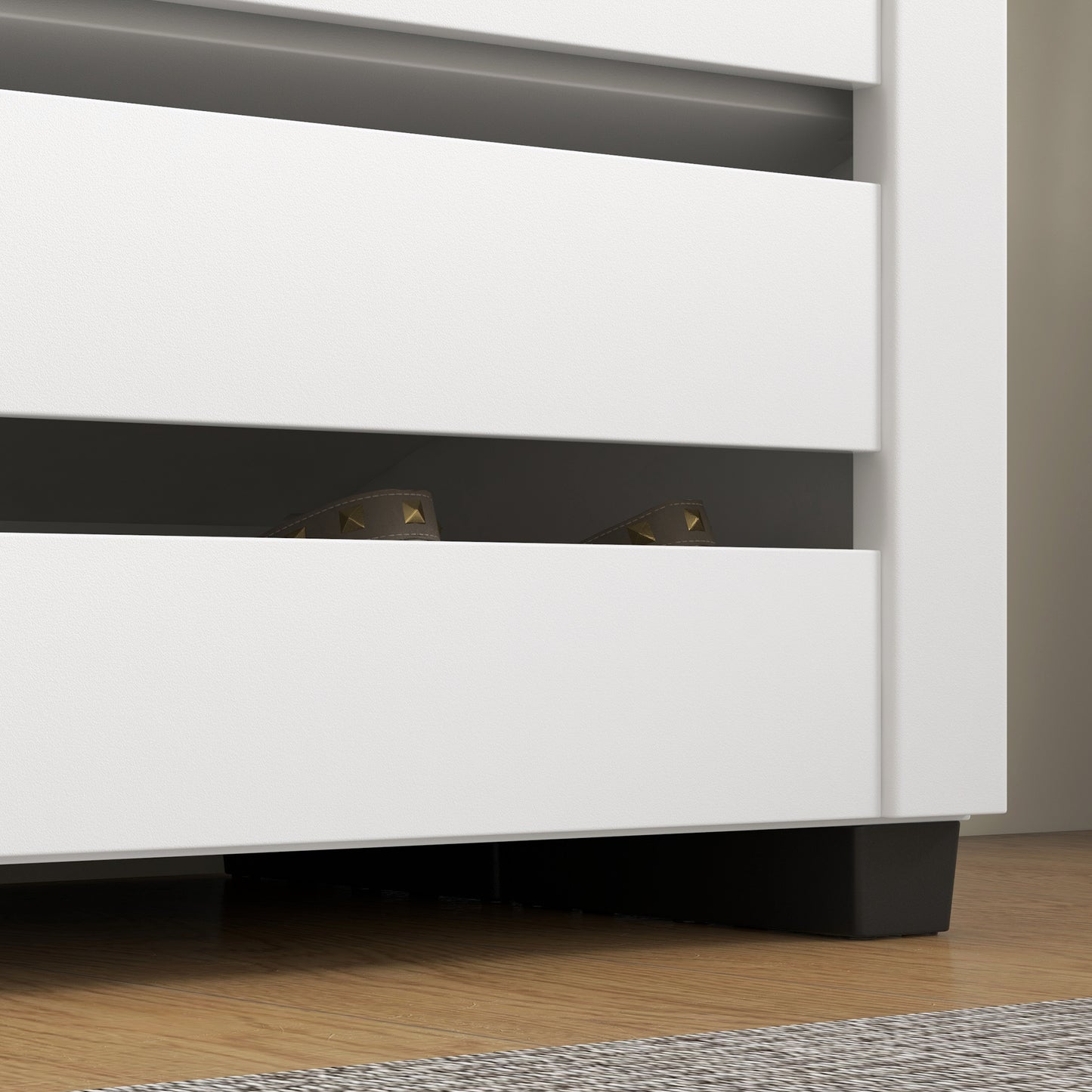 HOMCOM Narrow Shoe Cabinet For Entryway 5 Tier Slim Shoe Storage With 2 Slatted Doors And Adjustable Shelves