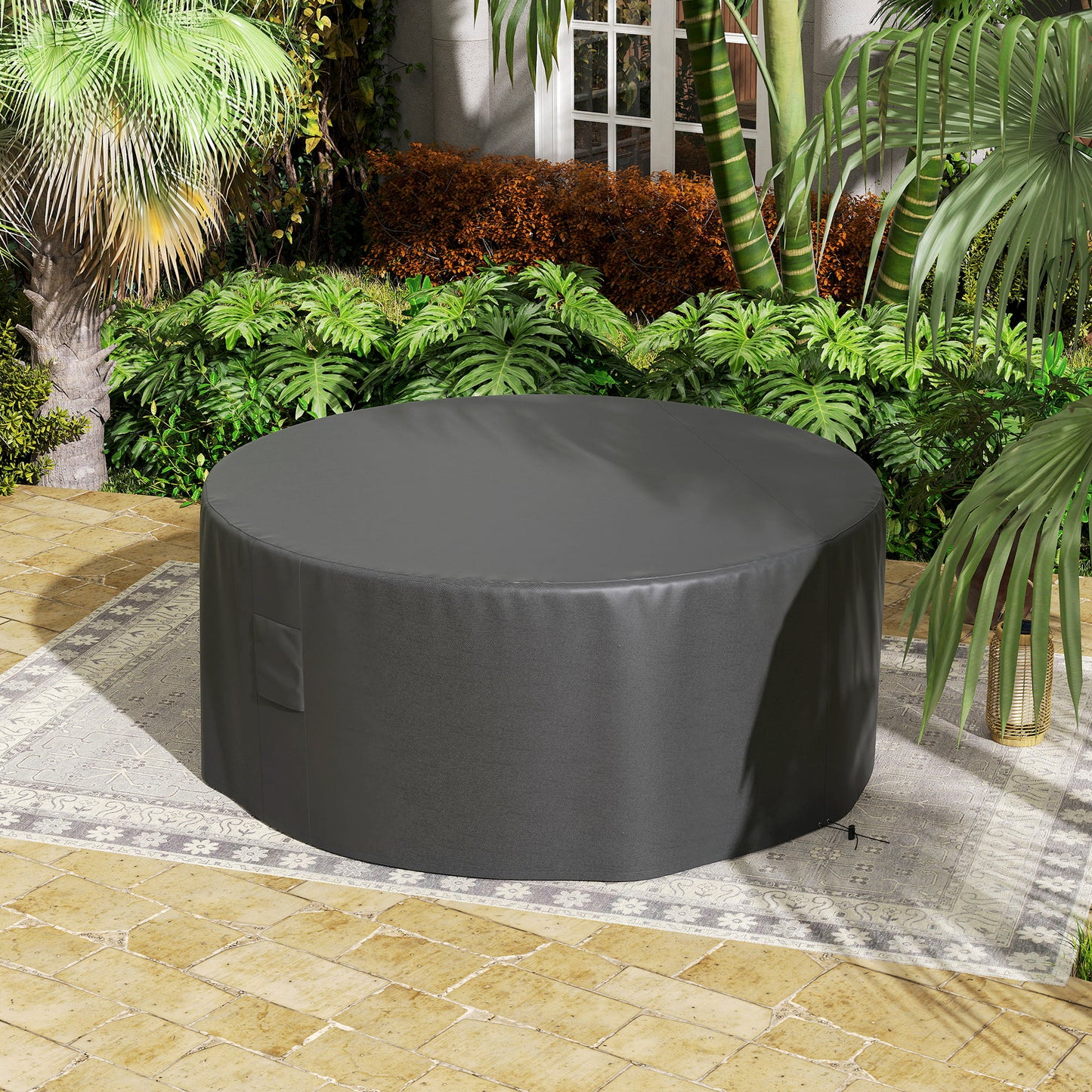 Outsunny Garden Patio Large Round Furniture Cover 600D Oxford Waterproof Diameter 193 cm x 80 cm Black