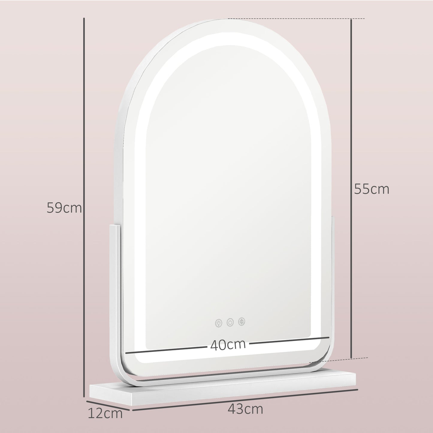 HOMCOM 43 By 59 Cm LED Vanity Mirror White With Adjustable Brightness And 360 Degree Rotating Base Three Color LED